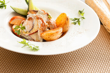 herring with potatoes in cafe