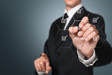 The international information security management. Business man with infographic
