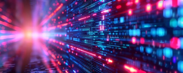 Fototapeta premium Crossdepartmental briefing on marketing automation impact, side view, fostering interdepartmental cooperation, digital binary as object, Splitcomplementary color scheme