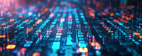 Detailed view of a financial report enriched with binary code, highlighting growth sectors in a corporate presentation