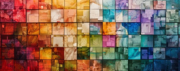 A colorful wall painting in multiple colors, with architectural grids, watercolor-like realism, and generative art.