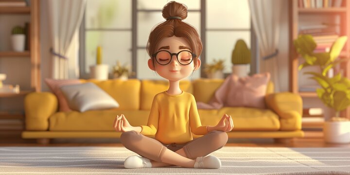 3d cartoon person meditating in yoga pose