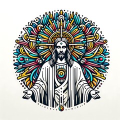 A colorful drawing of a jesus christ art photo harmony card design illustrator.