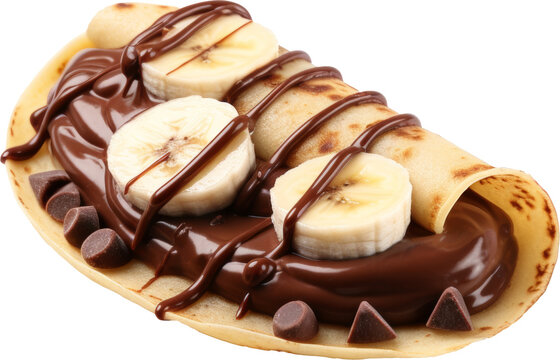 chocolate banana crape isolated on white or transparent background,transparency 
