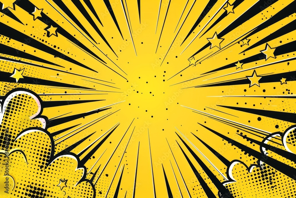 Poster background of yellow rays with sparkles and space for text