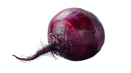 a fresh, raw beetroot, showcasing its intricate details and subtle imperfections with stunning clarity. Isolated on white background.
