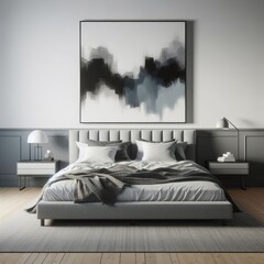 Bedroom sets have template mockup poster empty white with a large painting above Bedroom interior image art photo harmony lively.