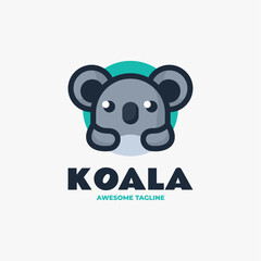 Vector Logo Illustration Koala Simple Mascot Style.