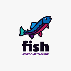 Vector Logo Illustration Fish Simple Mascot Style.