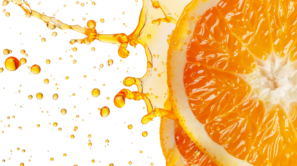 an orange slice bursting with juice, Isolated on white background.