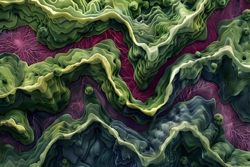 Mesmerizing Aerial Perspective of a Surreal Landscape Morphing into Anatomical Imagery of Cells and Tissues