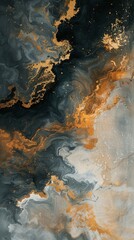 Abstract oil gold foil painting with earthy tones, great as background or texture wallpaper
