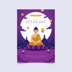 Happy Vesak day on vertical poster template