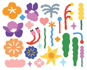 set of flower icons and beauty symbols