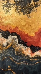 Obraz premium Abstract oil gold foil painting with earthy tones, great as background or texture wallpaper