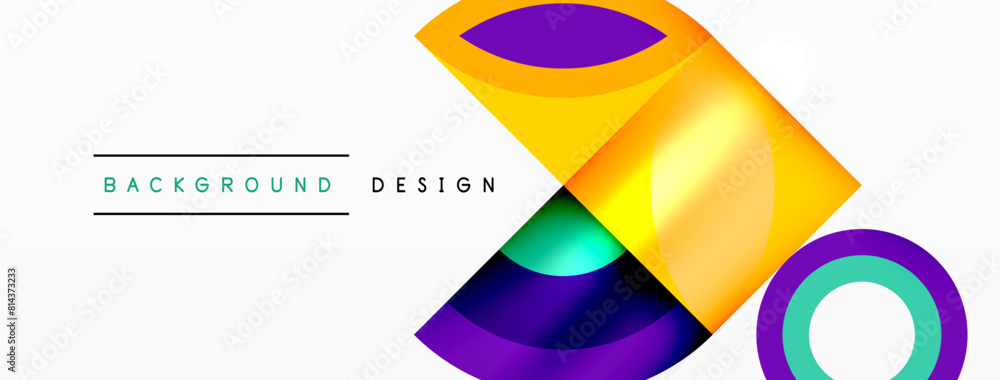 Poster colorful geometric shapes and circles in magenta and electric blue on a white background create a vi