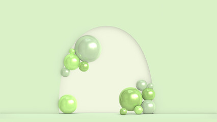 Minimalism green abstract background, pedestal. 3D illustration.
