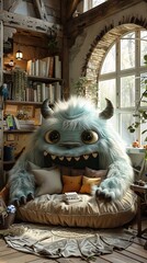 large stuffed monster sitting bed room imaginative creative fairy knows fluffy