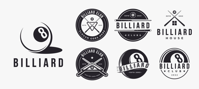 Set Classic Simple badge billiard logo, billiard club vector design on white background