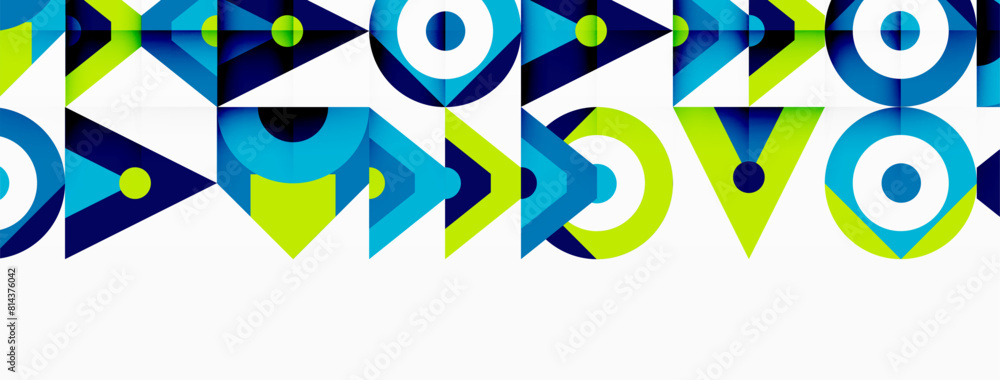 Aufkleber a geometric design featuring blue and green rectangles and circles on a white canvas, creating a vis