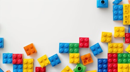 Colorful plastic blocks toy on white background.