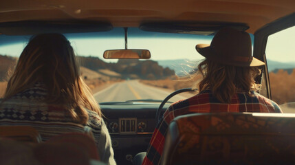As they hit the open road, the man and woman in the car revel in the freedom of the journey.