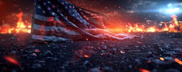 A vintage American flag with a dark grunge finish, celebrating Independence Day with dark blue and patriotic themes