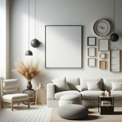 living room with a template mockup poster empty white and With Couch And Picture Frame image art harmony lively