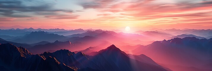 Mountain peaks sunset landscape, Sunset mountain landscape realistic nature and landscape