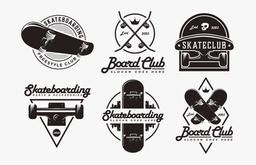 Set of Vintage skateboarding logo, skateboarding shop, skateboarding club vector on white background © DOMHOUZE