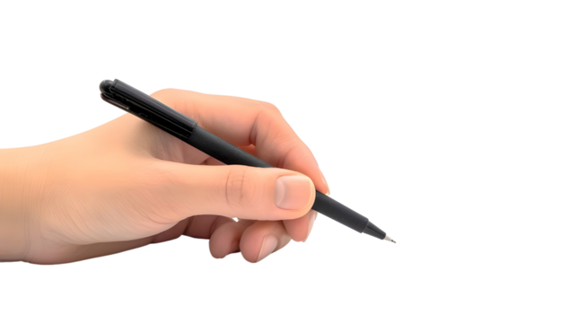 Hand writing with black pen Isolated on transparent background