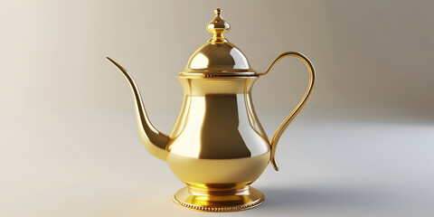 Watercolor golden coffee pot. Perfect for Islamic celebration day Ramadan Kareem,  
