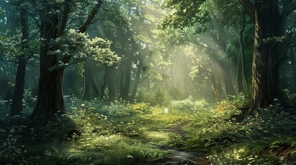 Obraz premium A Journey into the Untamed Heart of Nature, Where Majestic Trees Stand Tall and the Spirit of the Wild Reigns