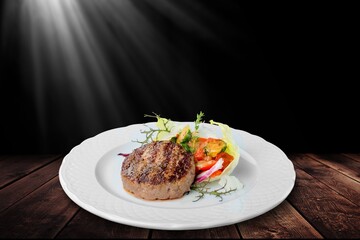 A tasty fresh hot steak with herbs and spices