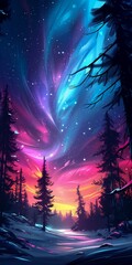 sky forest stars cold color insanely transparent background wow wall lit purple red