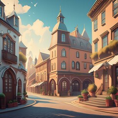 Fototapeta premium A classic old town with historical buildings, bustling traditional markets, and lively