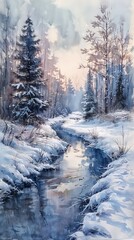 stream snowy forest trees snow brilliant dawn blue grey white puddles deep ultra typical russian atmosphere refreshing color unique landscape moat stunning ski deviant
