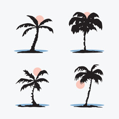 Palm art silhouette collections, coconut trees