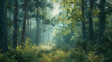 Obraz premium A Journey into the Untamed Heart of Nature, Where Majestic Trees Stand Tall and the Spirit of the Wild Reigns