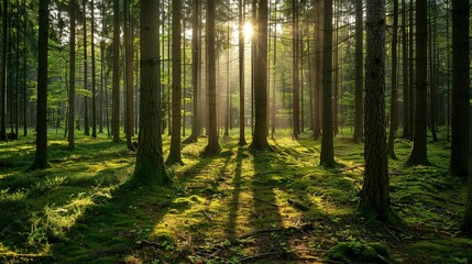 Naklejka premium A Journey into the Untamed Heart of Nature, Where Majestic Trees Stand Tall and the Spirit of the Wild Reigns