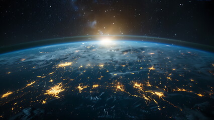 illustration of earth at night in dark space
