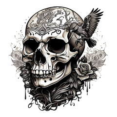 A skull with a snake wrapped around it, t shirt design