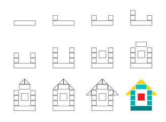 Worksheet easy guide to drawing cartoon house. Simple step-by-step drawing tutorial for kids.