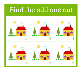 Puzzle game for children. Task for development of attention and logic. Cartoon house.