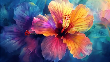 A watercolor painting of a glow-in-the-dark flower, its vibrant colors blending seamlessly to create a dreamlike and mesmerizing masterpiece,Generative AI illustration.