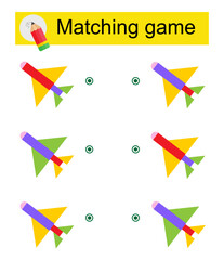 Matching game for kids. Task for the development of attention and logic. Vector illustration of cartoon airplane.