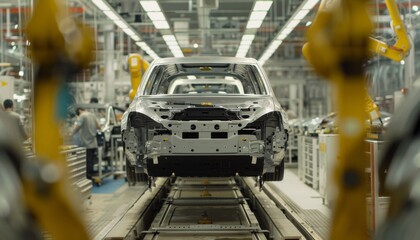 Fototapeta premium Automotive Assembly Line with Advanced Robotics Technology.