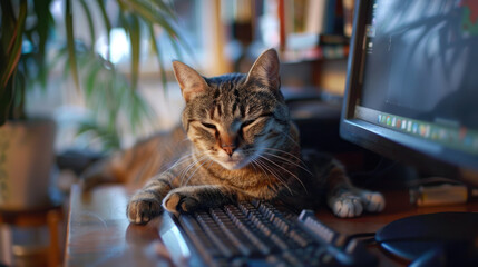 Cute Cat Playing on Computer Screen - Powered by Adobe