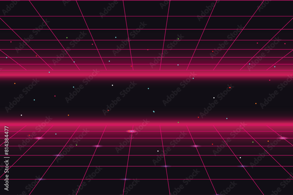 Leinwandbilder Pixel art background.8 bit game. retro game. for game assets in vector illustrations. Retro Futurism Sci-Fi Background. glowing neon grid. and stars from vintage arcade comp