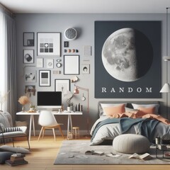 Bedroom sets have template mockup poster empty white with Bedroom interior and a desk and chair art photo photo harmony